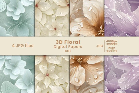 3D Floral Digital Papers and Patterns