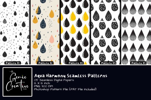 Aqua Harmony Seamless Patterns Set