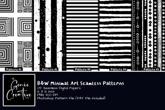 B W Minimal Art Seamless Patterns Set