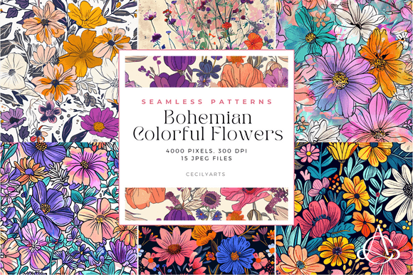 Bohemian Colorful Flowers Patterns