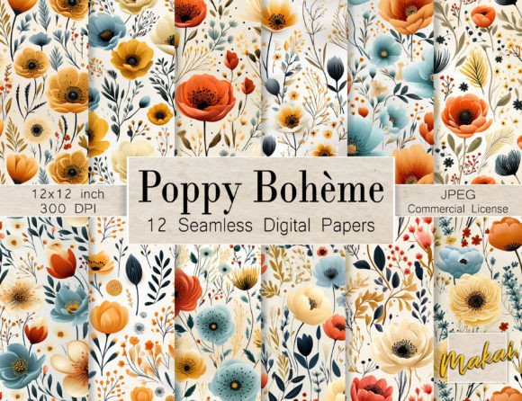 Boho Poppy Seamless Patterns: A Solution for Organic, Free-Spirited Design