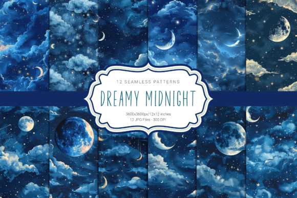 Dreamy Midnight Seamless Patterns: Elevate Your Creative Projects with Vibrant Digital Art