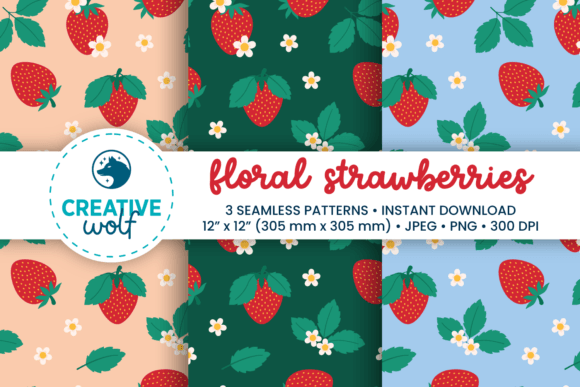 Floral Strawberries Seamless Patterns: A Versatile Design Resource for Creative Projects