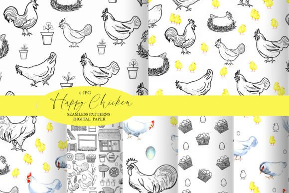 Happy Chicken Seamless Patterns: A Versatile Digital Paper Set for Creative Projects