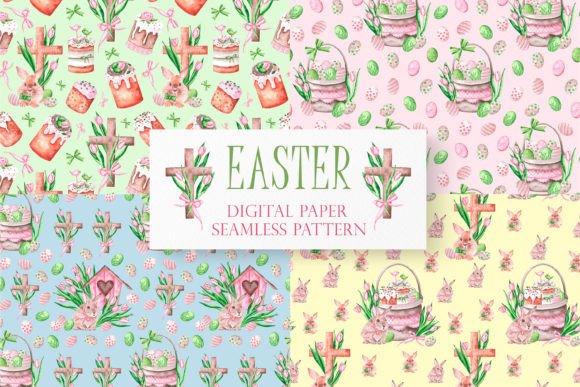 Happy Easter Seamless Patterns, Prints: Elevating Digital Design with Hand-Painted Watercolor Art