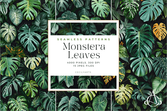 Monsterra Leaves Seamless Patterns: Nature-Inspired Digital Design Assets