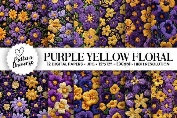 Purple Yellow Floral Embroidery Patterns for Creative Projects