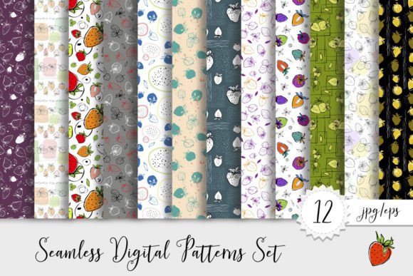 Set of Patterns, Strawberry, Vector