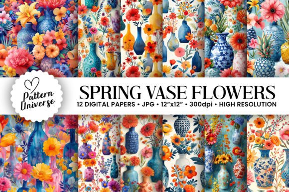 Spring Vase Flowers Seamless Patterns