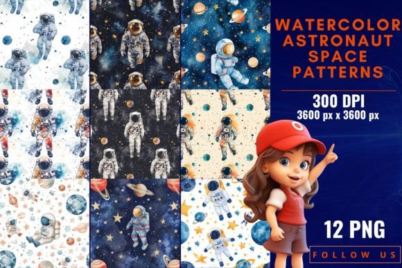 Watercolor Astronaut Space Patterns